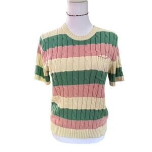 POLO RALPH LAUREN | M Striped Cable Knit Short Sleeve Sweater Pastel Old Money